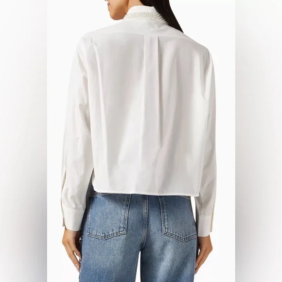 NWOT MAJE Bead-embellished Cropped Shirt in Cotton